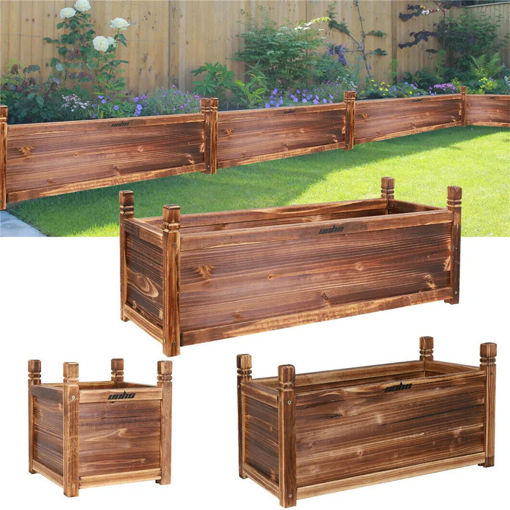 Wooden Raised Planter Box Pine Wood For Indoor Outdoor Garden Bed Vegetables Herbs