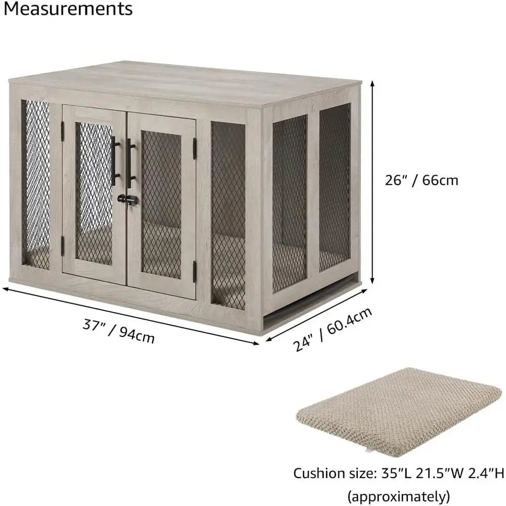 Furniture Style Indoor Dog Crate With Mesh, Cushion And Tray