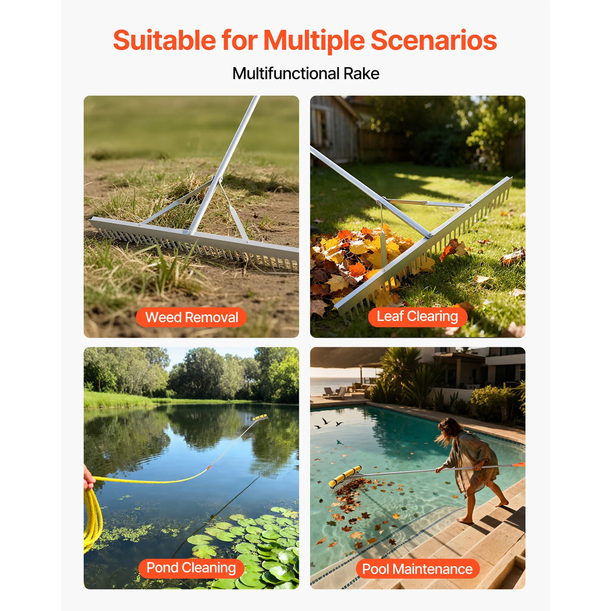 SucceBuy Landscape Rake for Garden Gravel and Lawn Care