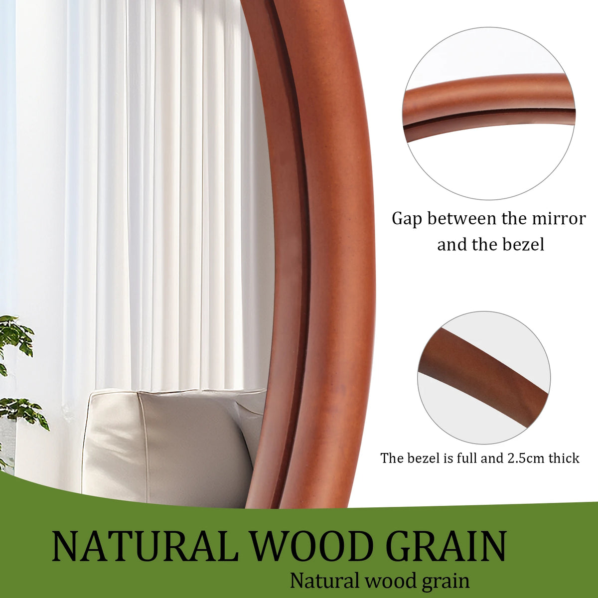 Mid Century Asymmetrical Wood Frame Decorative Wall Mirror for Entryway