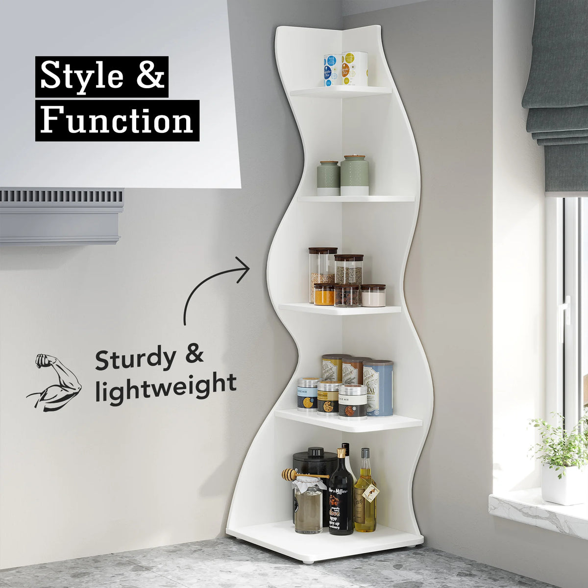 Tribesigns Modern Corner Bookshelf Storage Rack and Plant Stand