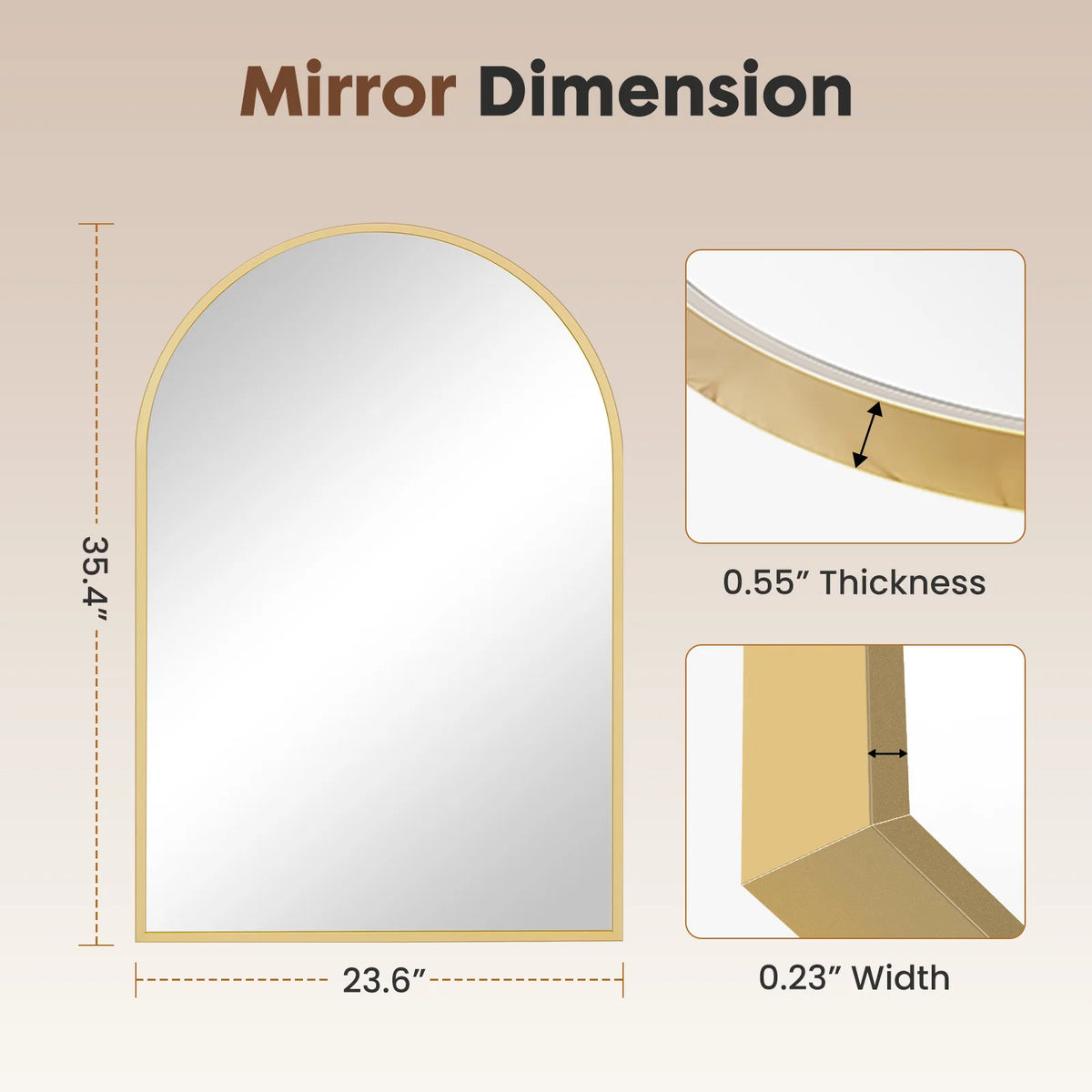 JHK Contemporary Architectural Arched Metal Framed Bathroom Mirror WallMountingSolutions
