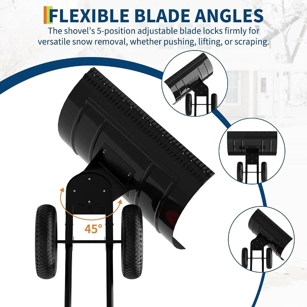 Tacleekii Heavy Duty Wheeled Snow Shovel With Adjustable Blade