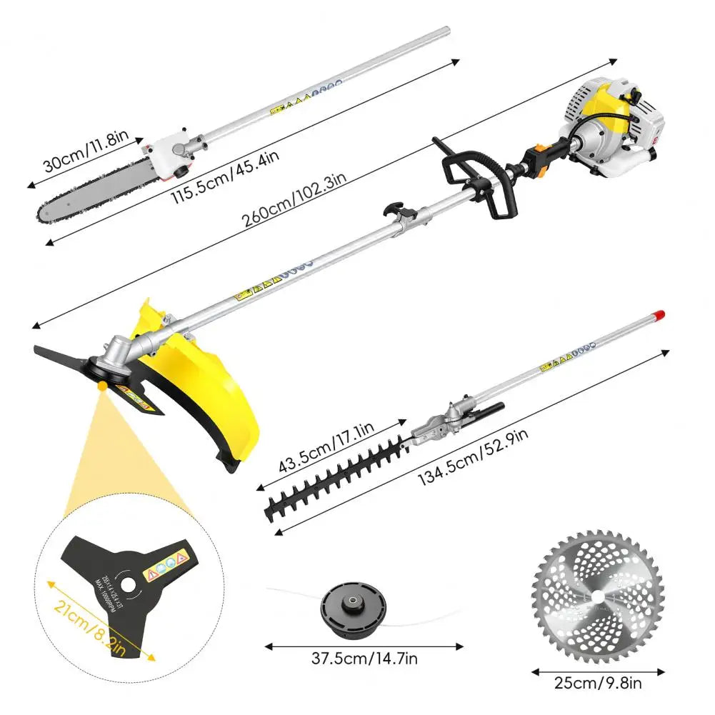 Gas Powered 5 In 1 Trimmer Brush Cutter Pole Saw