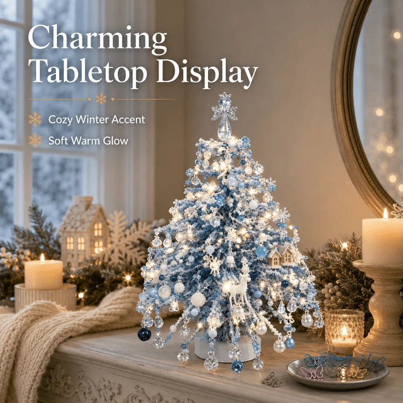 Mini Desktop Christmas Tree Kit With Snowflake Ornaments