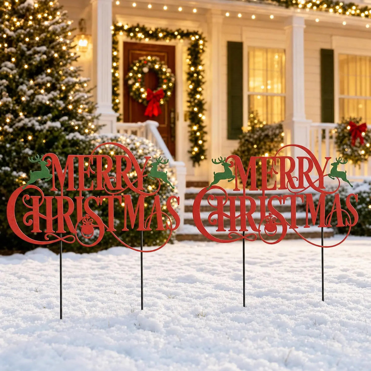 Merry Christmas Reindeer Yard Signs With Stakes for Holiday Decor