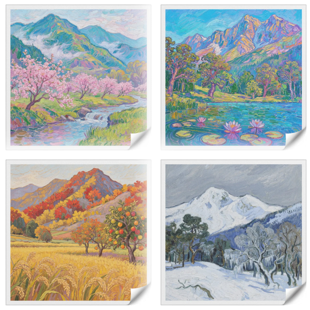 Four Seasons Landscape Canvas Wall Art Print For Home Decor