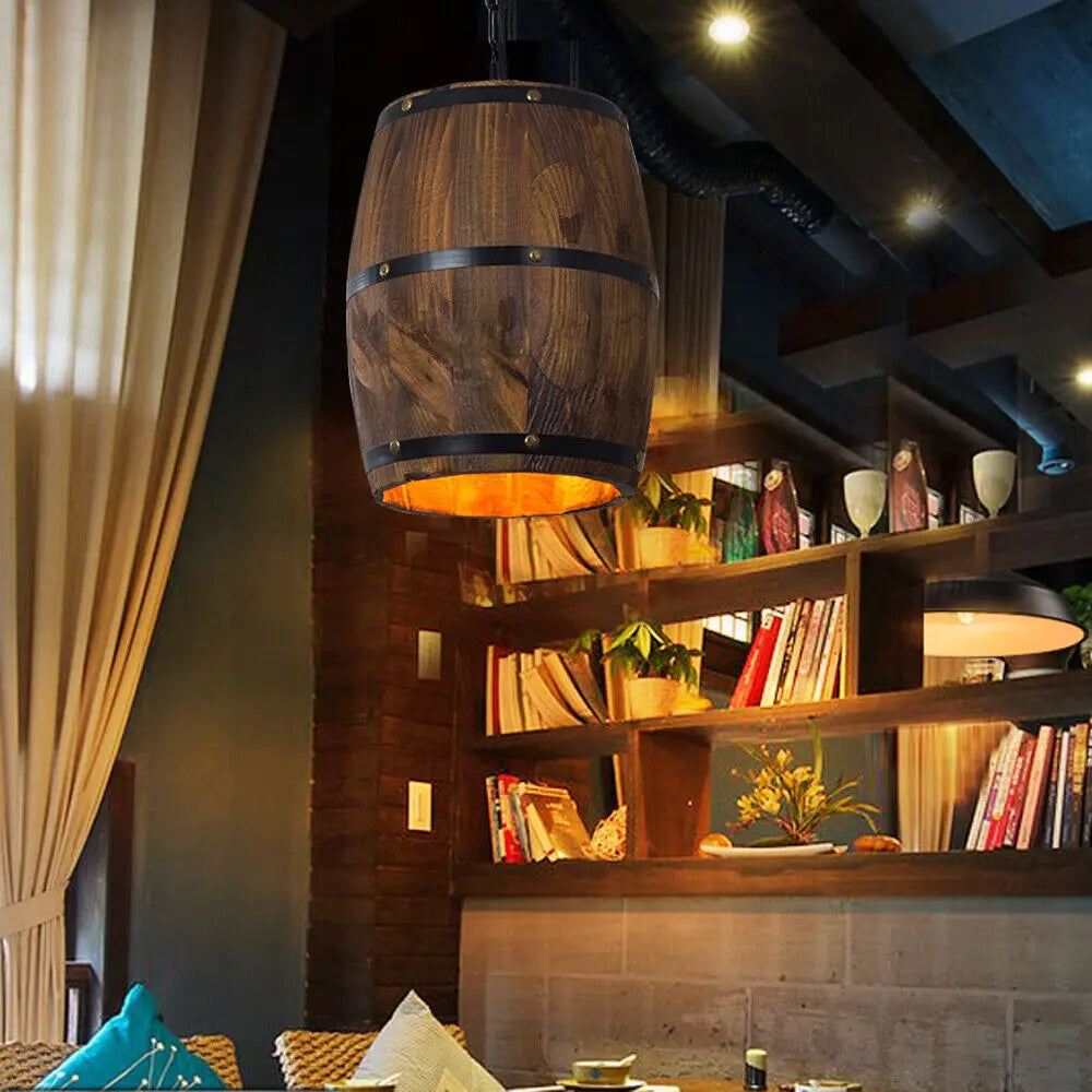 Vintage Wine Barrel Pendant Light Rustic Ceiling Lamp For Cafe Bars