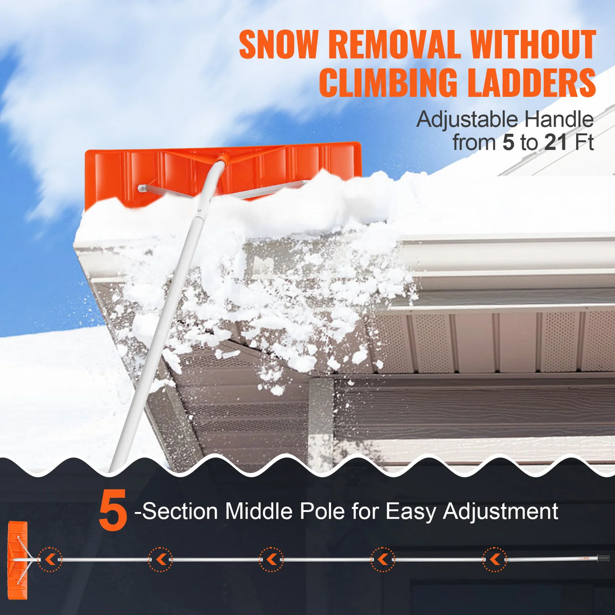 SucceBuy Snow Roof Rake With Aluminum Handle For Easy Removal