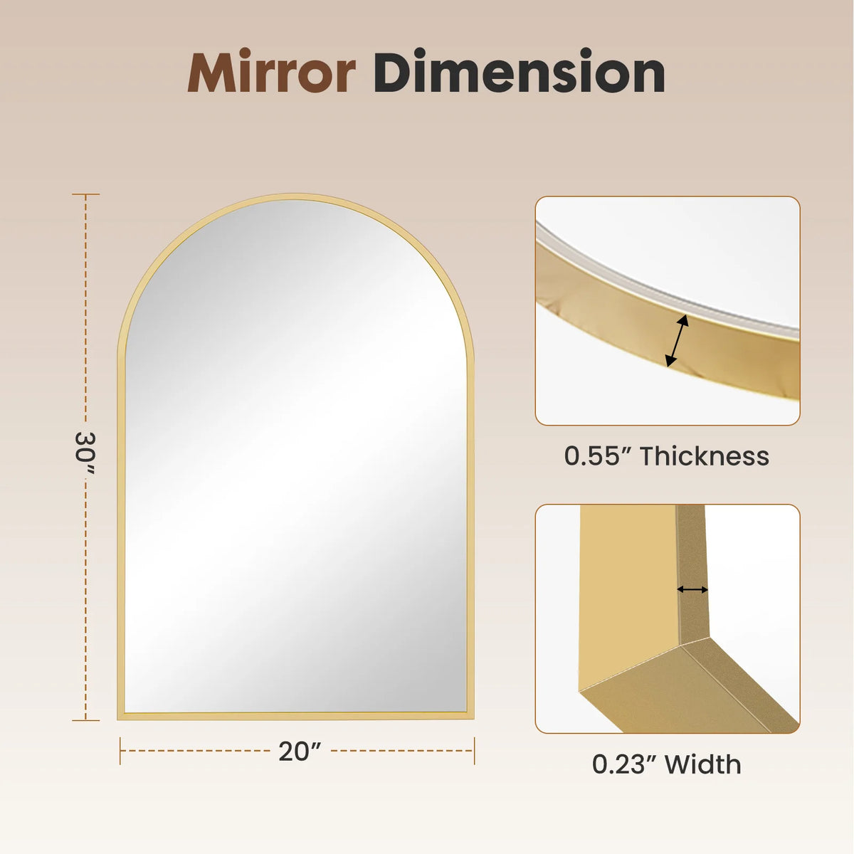 JHK Contemporary Architectural Arched Metal Framed Bathroom Mirror WallMountingSolutions