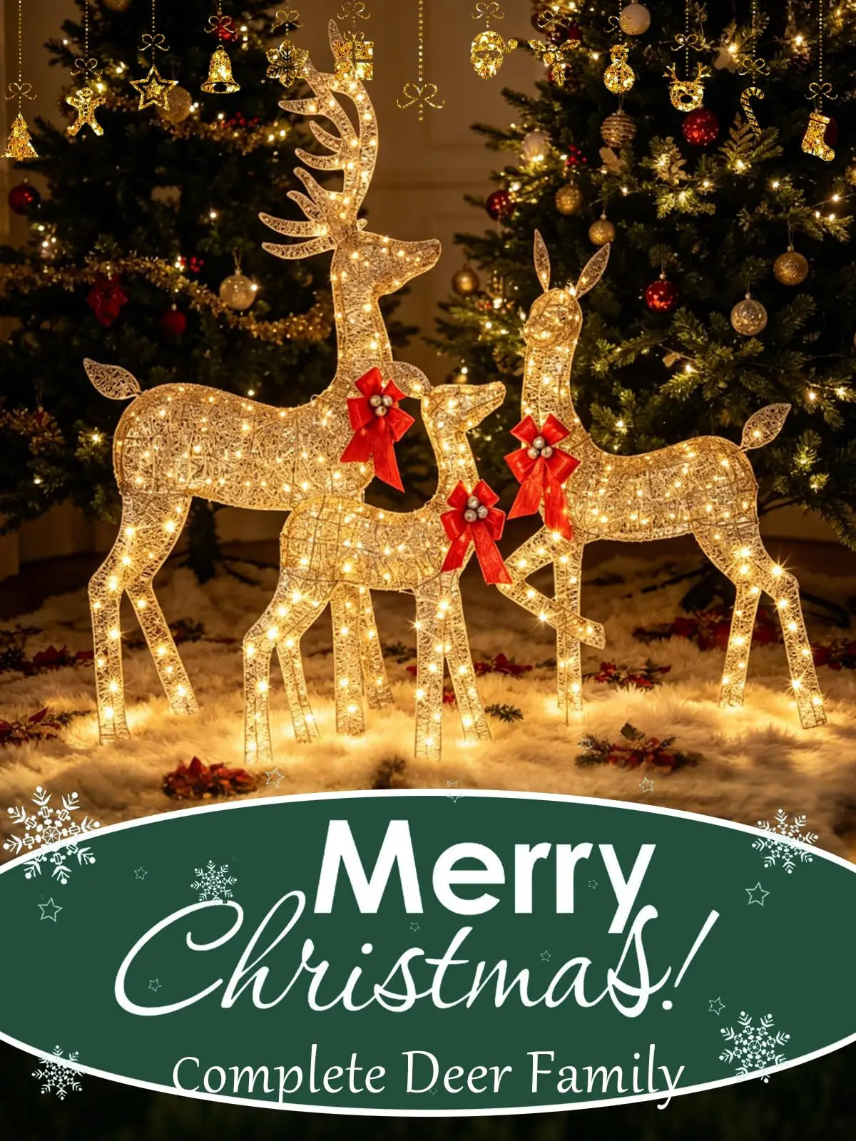 Lighted Christmas Deer Family Set With Energy Efficient LED Lights