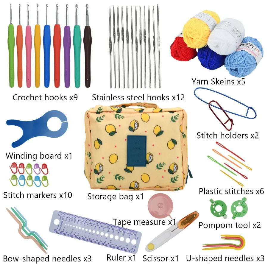 Beginner Crochet Kit With Yarn Hooks And Essential Knitting Tools
