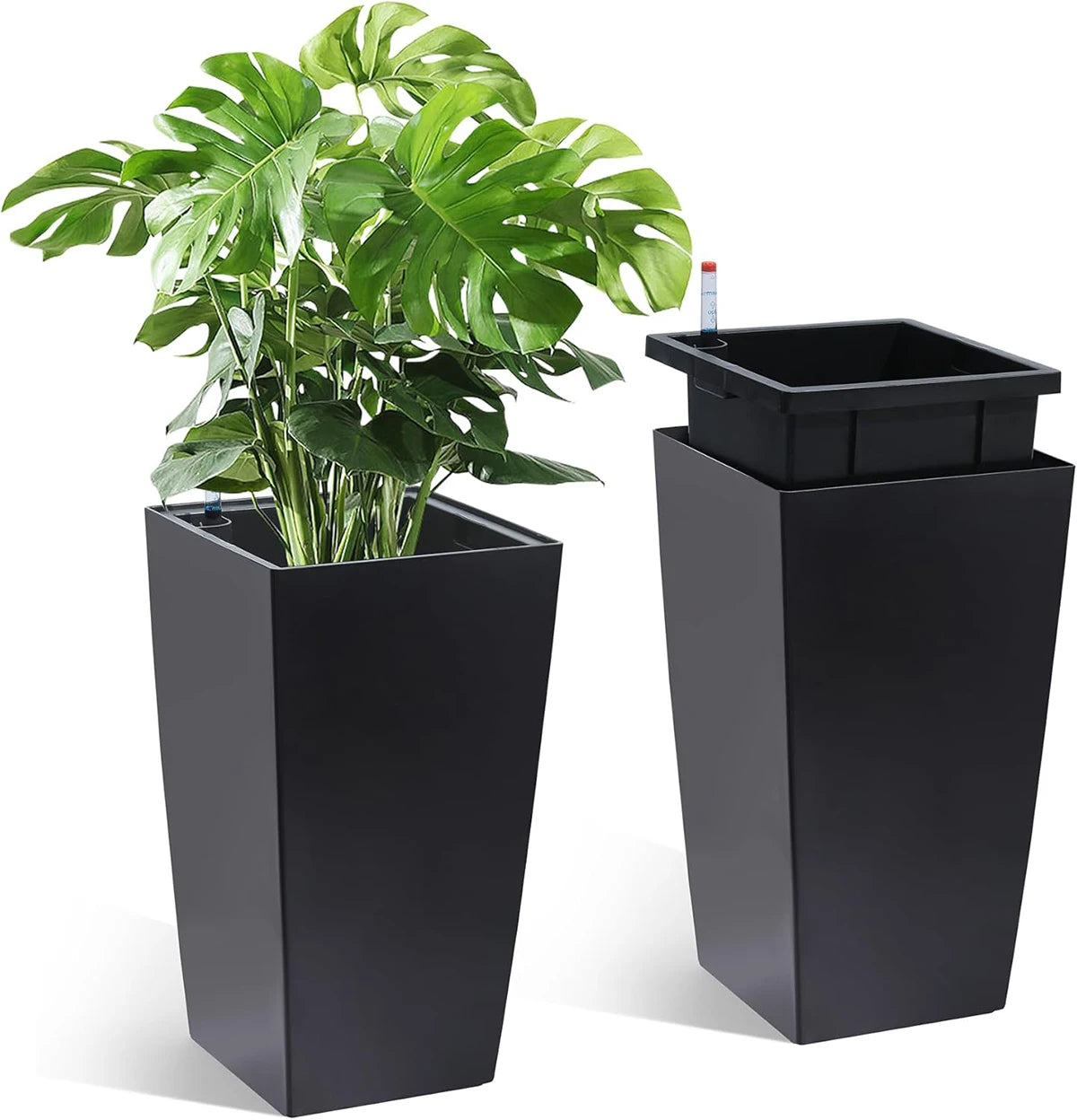 TWISTER.CK Rectangular Planters Set of 2 Large Outdoor And Indoor Plant Pots With Drainage Holes And Water Level Monitor