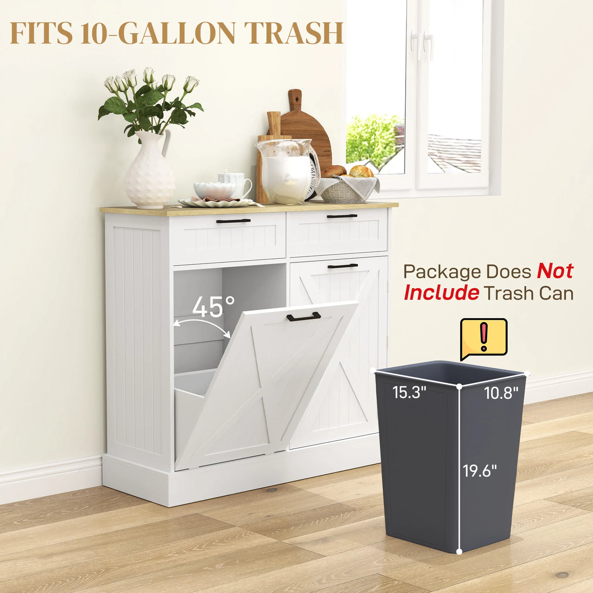 HOMCOM Tilt Out Trash Cabinet With Hidden Bin And Drawers