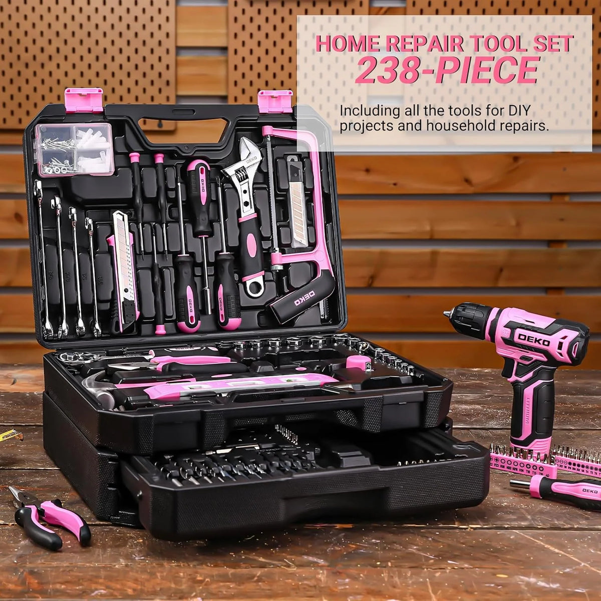 DEKO 12V Cordless Drill and Tool Set in Portable Toolbox
