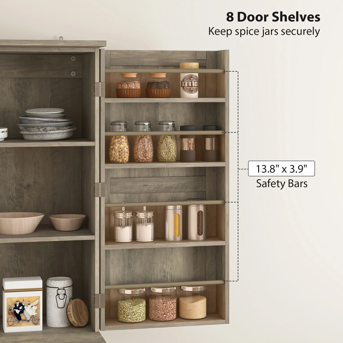 HOMCOM Farmhouse Kitchen Pantry Cabinet With Barn Door Storage