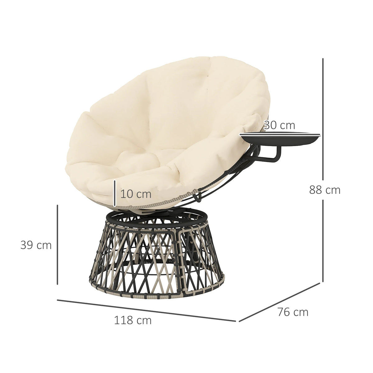 Outsunny Outdoor Swivel Papasan Chair With Side Tray And Cushion