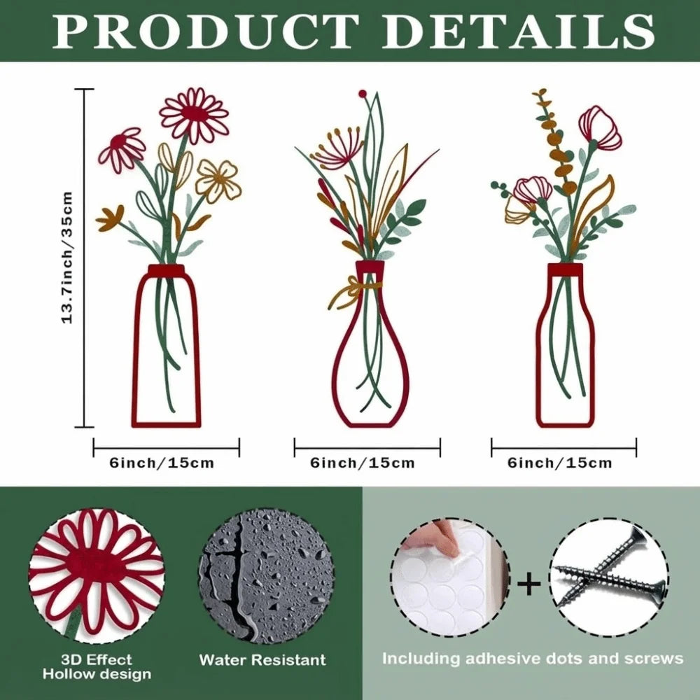Metal Floral Vase Wall Art For Boho Farmhouse Decor