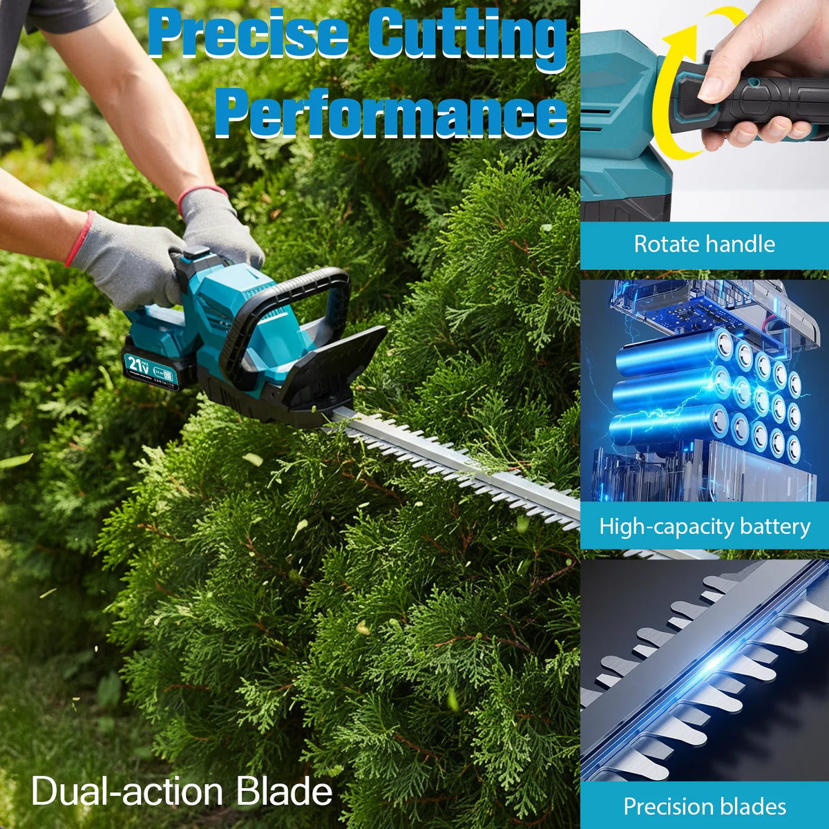 XYSD Cordless Hedge Trimmer With Battery And Rotating Head
