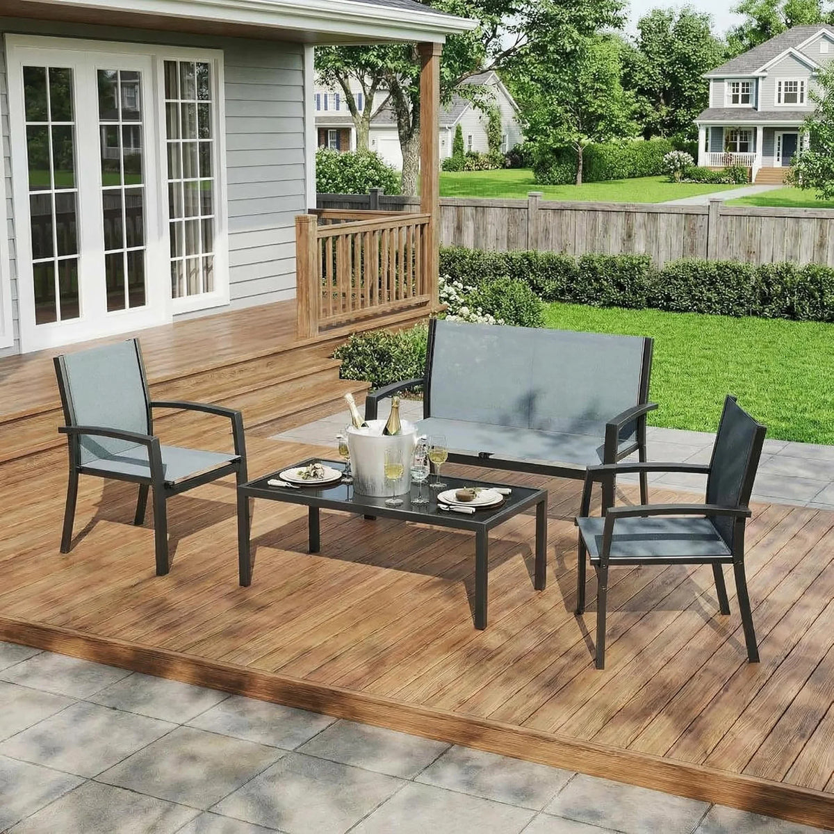 HiMISS Modern Metal Patio Furniture Set With Breathable Mesh Seating