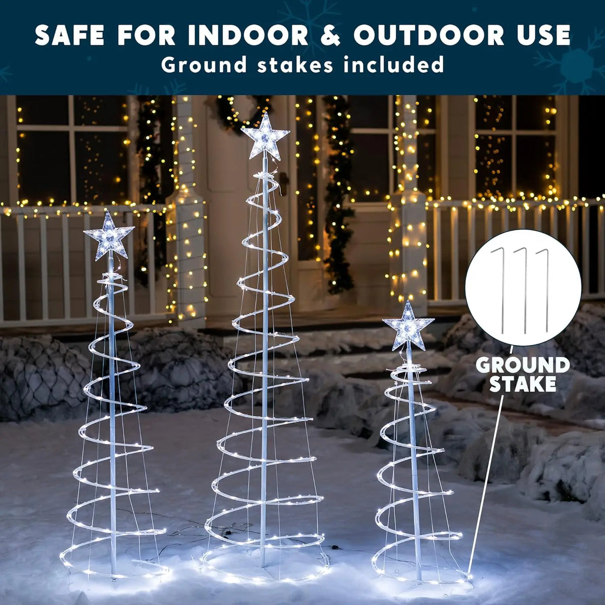 Joyfy Spiral Christmas Tree Lights With Star Topper And Stakes
