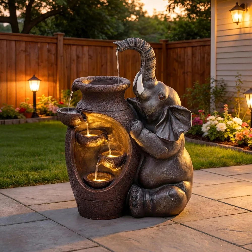 Elephant Jar Water Fountain For Outdoor Garden Farmhouse Decor