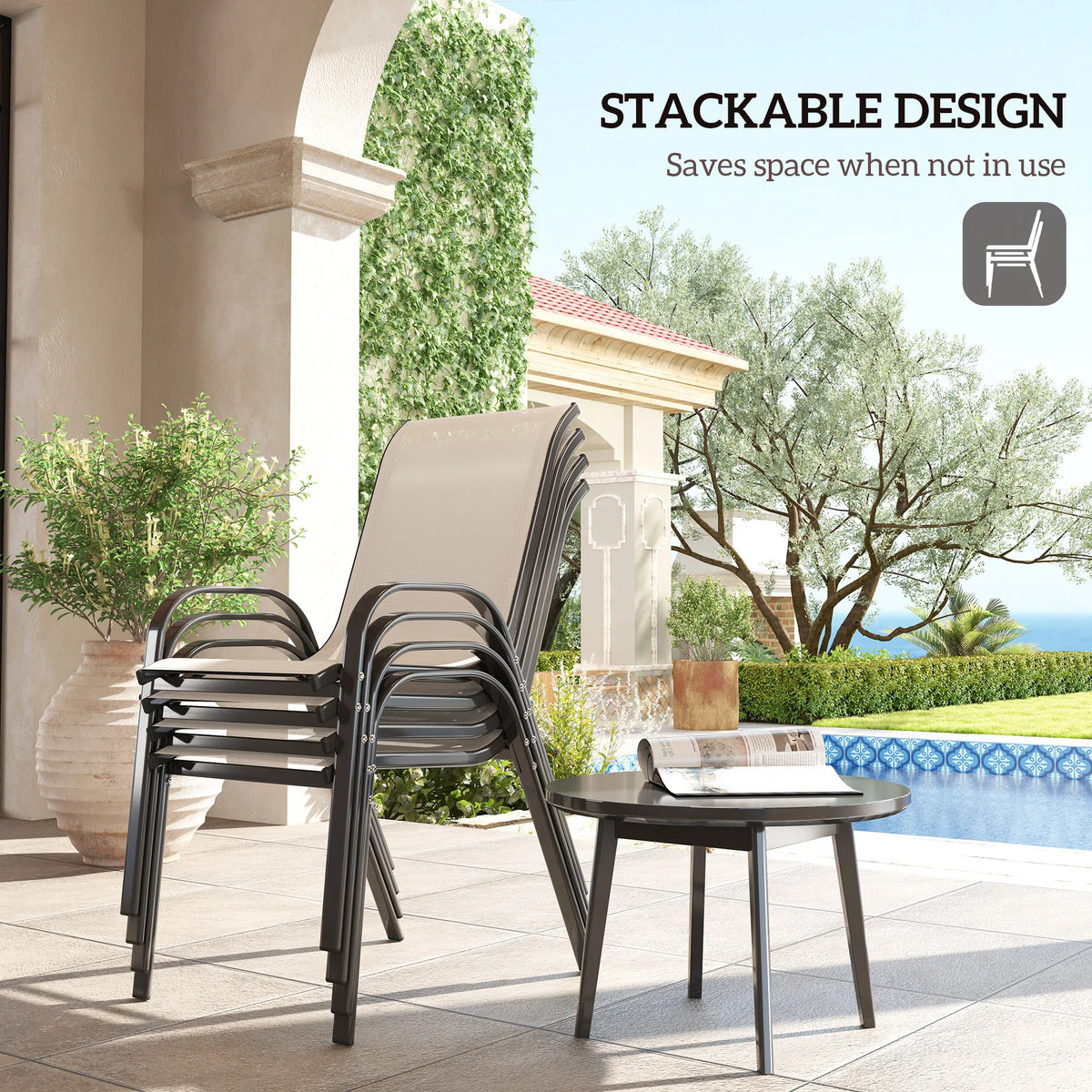 Outsunny Set of Four Stackable Outdoor Patio Dining Chairs