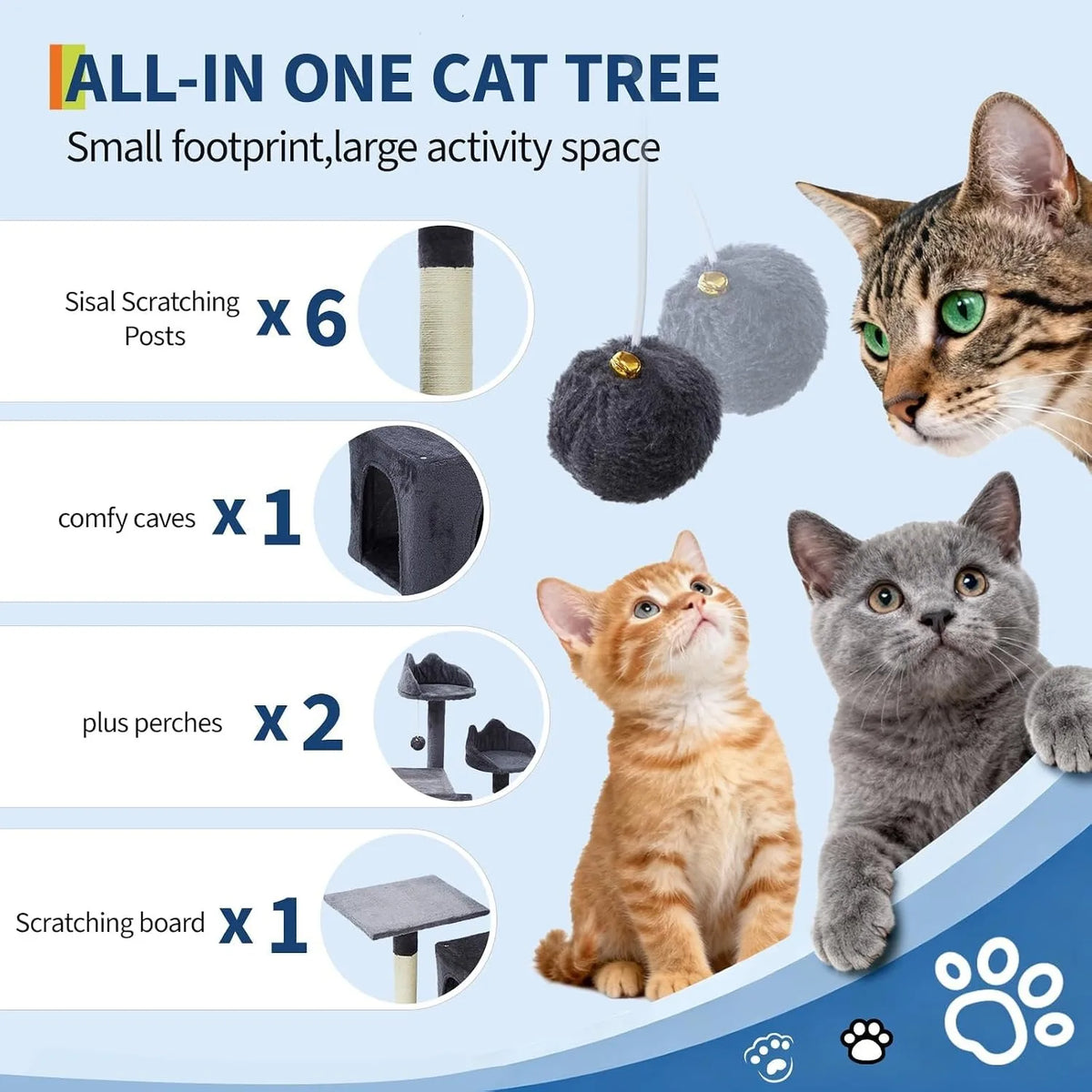 HOSSLLY Multi Level Cat Tree Tower Condo Perches And Hammock