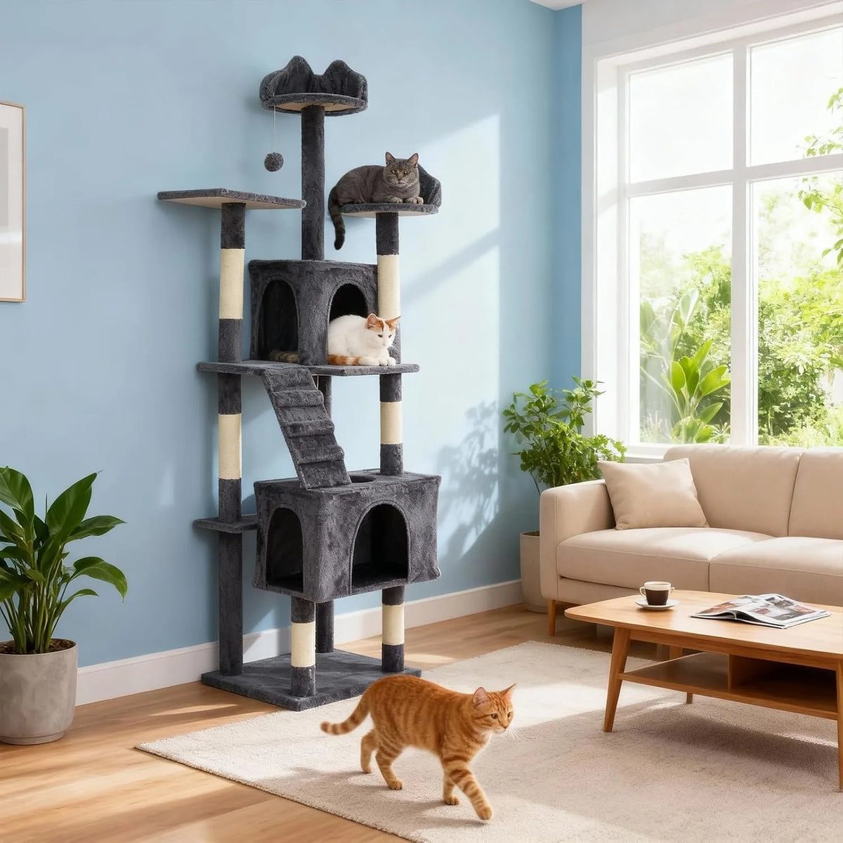 HOSSLLY Multi Level Cat Tree Tower Condo Perches And Hammock