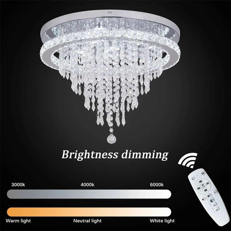 GreeLustr Modern Crystal Chandelier Dimmable Led Ceiling Light With Remote