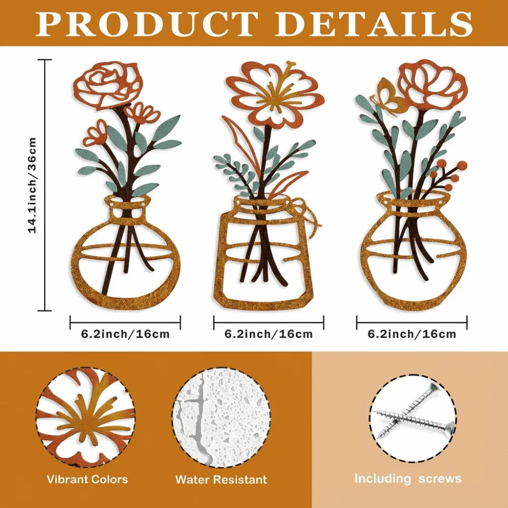 Metal Floral Vase Wall Art For Boho Farmhouse Decor