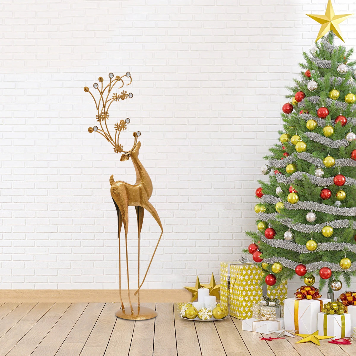 Retro Metal Deer Statue for Elegant Indoor Holiday Decor