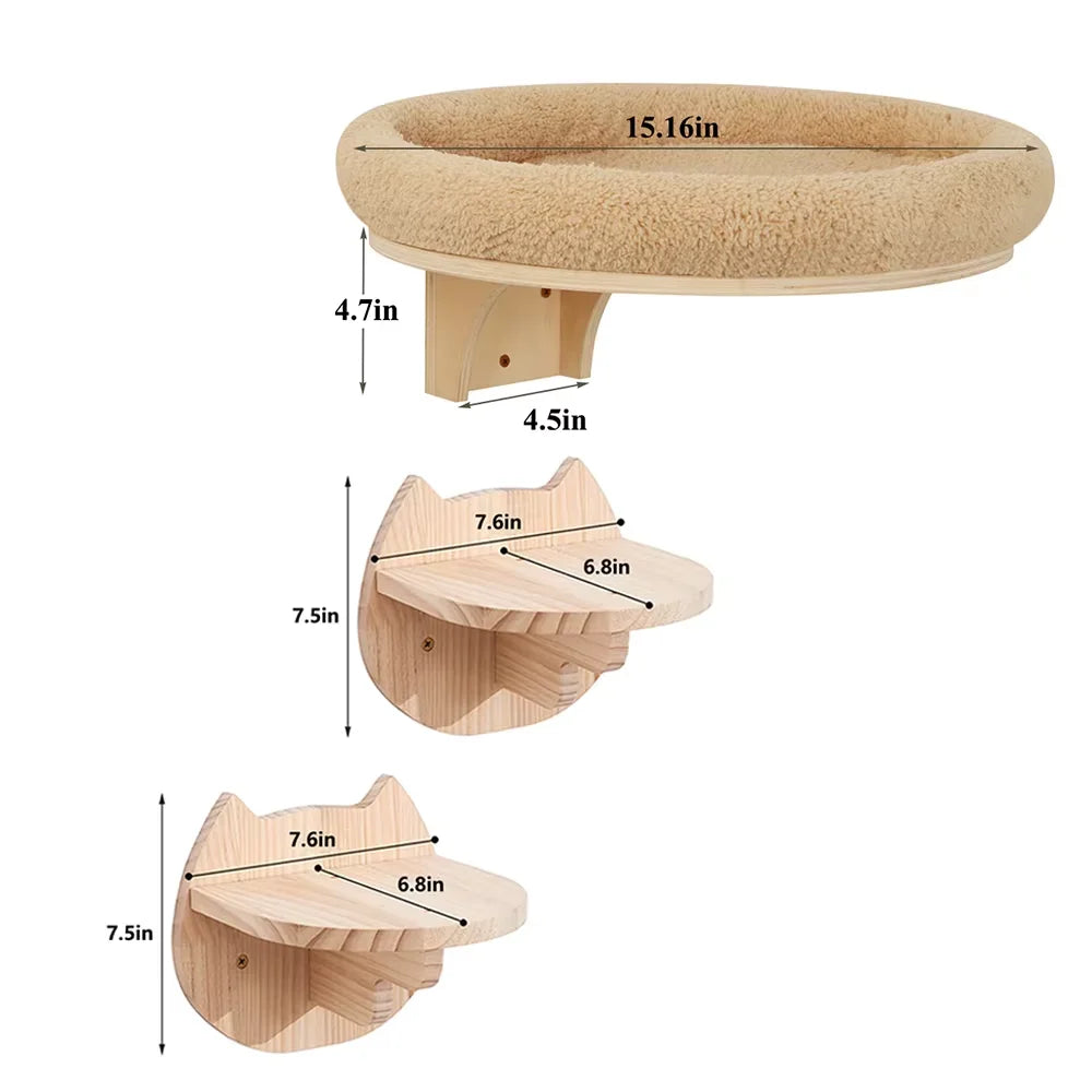 CWV Wooden Cat Wall Climbing Ladder Hammock And Scratching Post