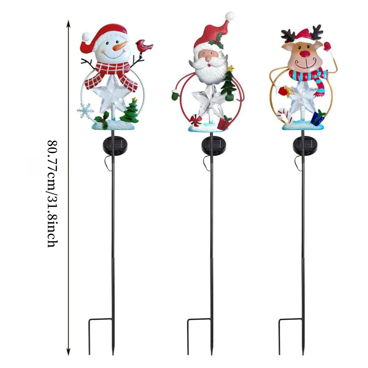 Solar Christmas Garden Stake Lights With Snowman Santa And Reindeer