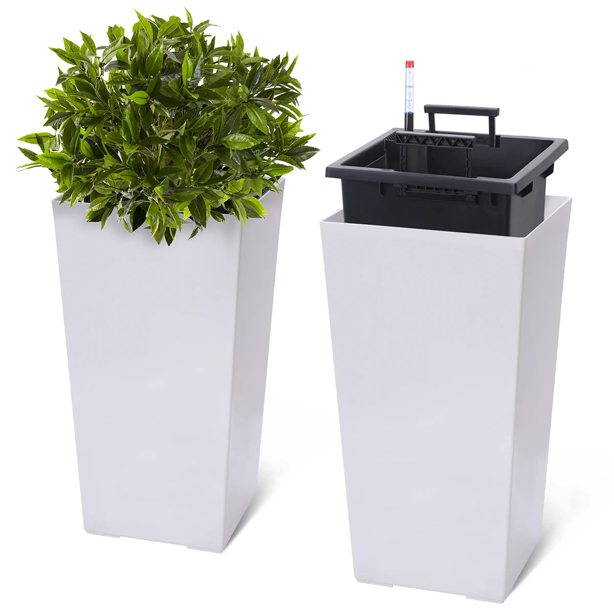 TWISTER.CK Rectangular Planters Set of 2 Large Outdoor And Indoor Plant Pots With Drainage Holes And Water Level Monitor