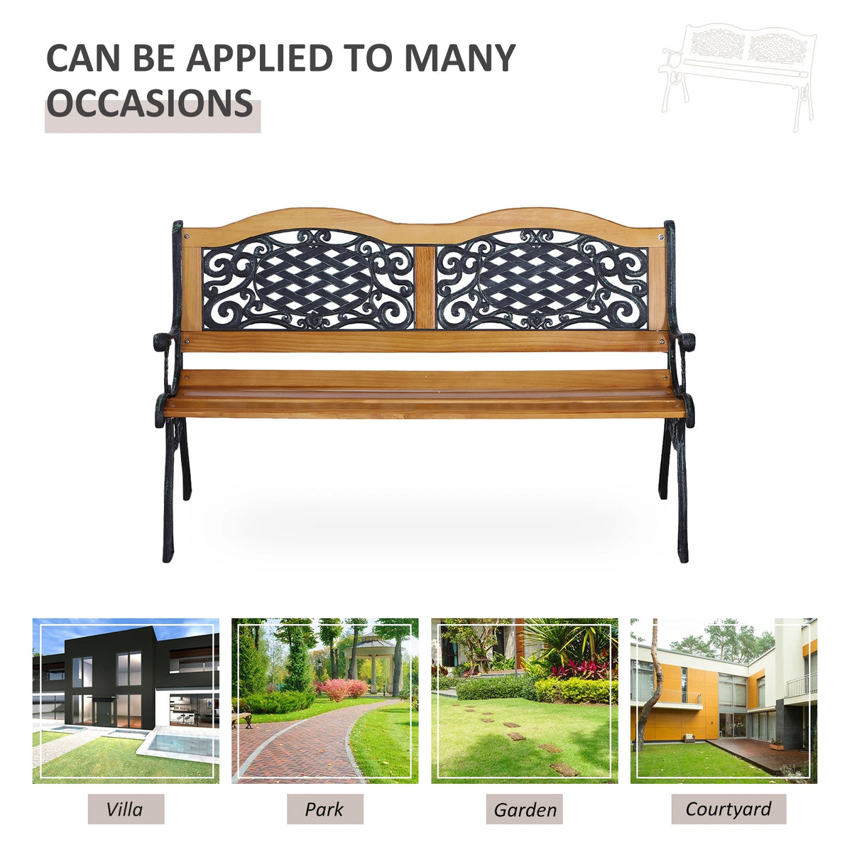 Outsunny Antique Outdoor Garden Bench With Slatted Seat And Armrests