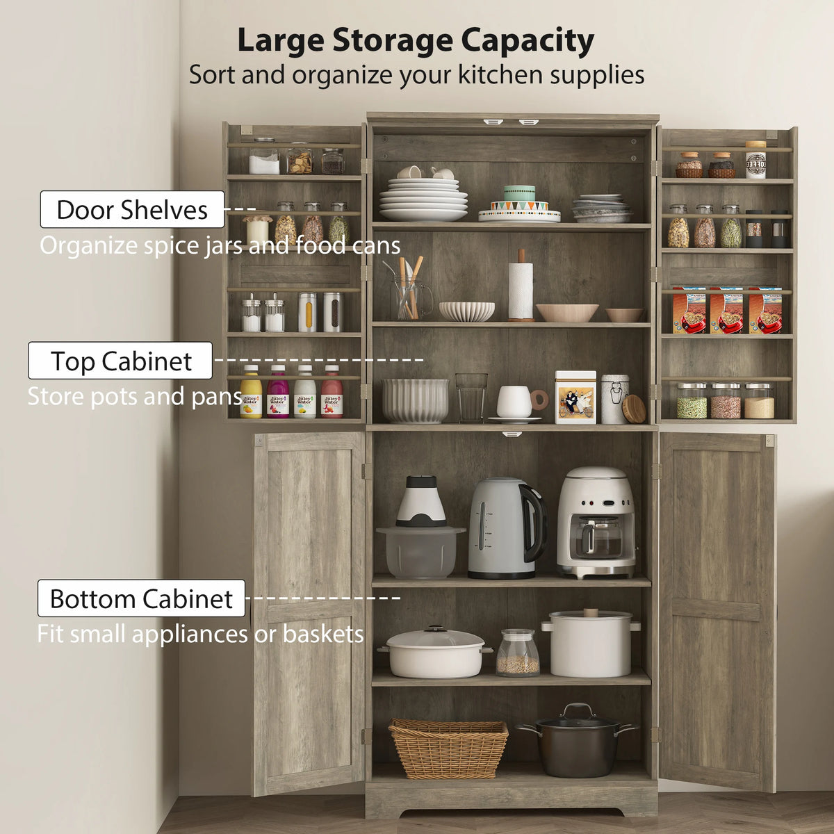 HOMCOM Farmhouse Kitchen Pantry Cabinet With Barn Door Storage