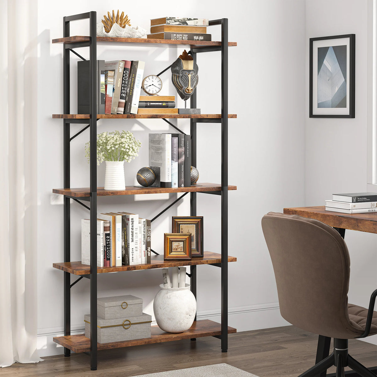 Tribesigns Industrial Bookshelf With Open Display Storage Shelves