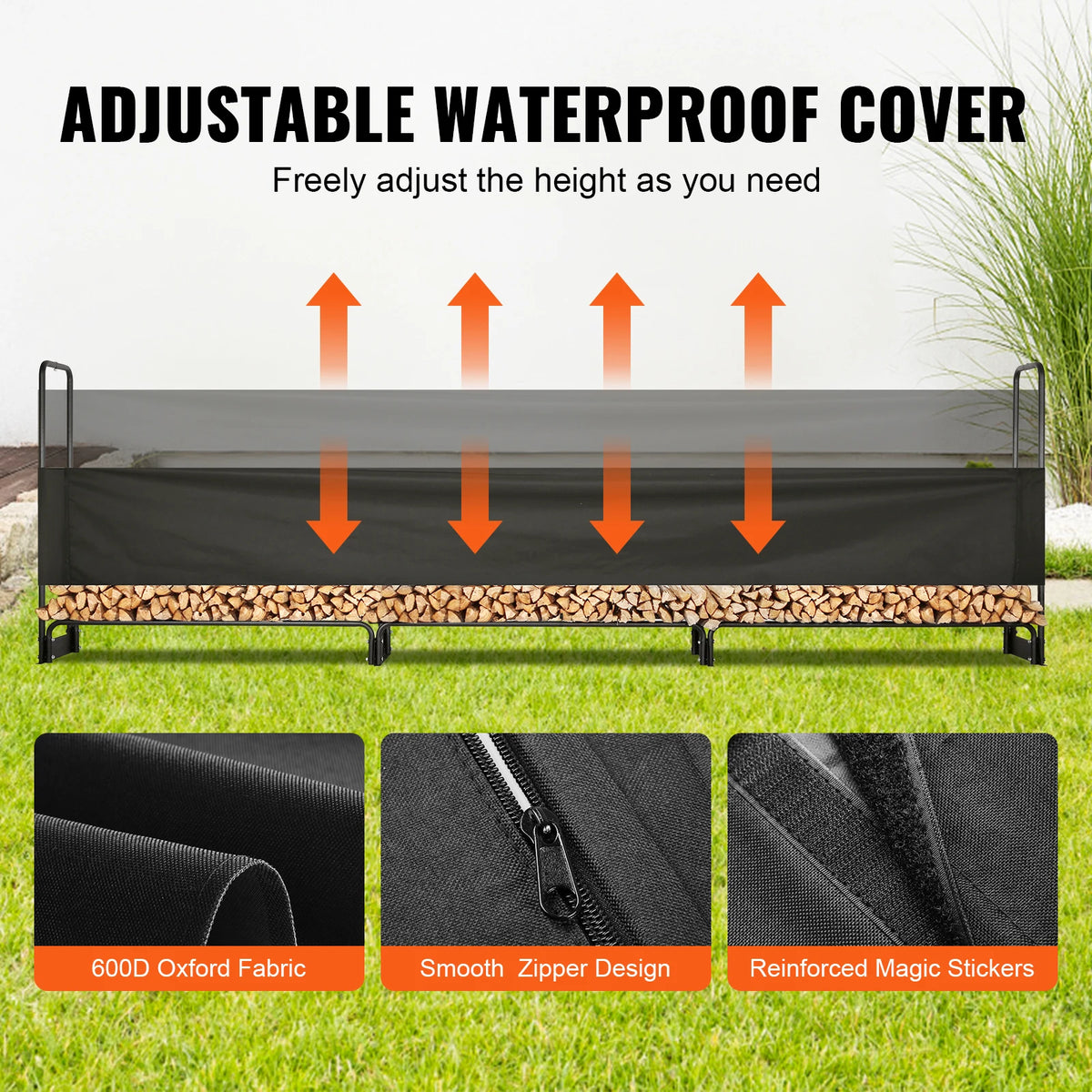 SucceBuy Outdoor Firewood Rack With Heavy 600D Oxford Waterproof Cover