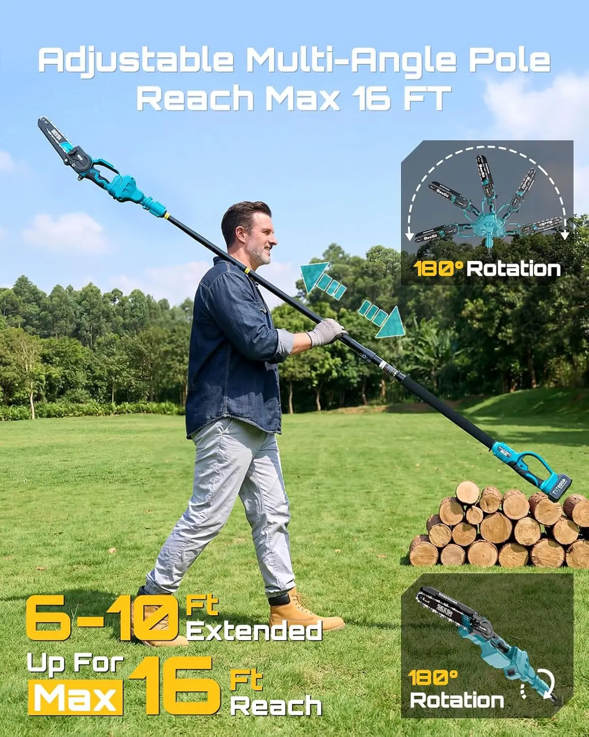 SEESII Brushless Cordless Chainsaw With Telescopic Pole For Tree Trimming