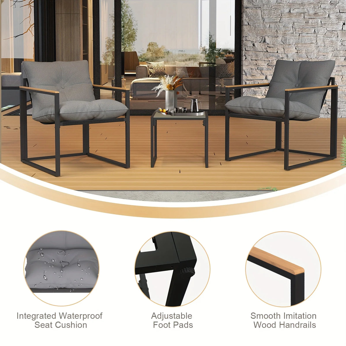 Outdoor Bistro Patio Set With Glass Table And Textilene Chairs