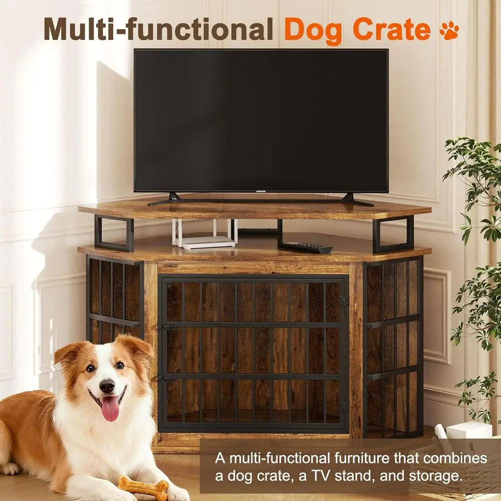 Multifunctional Dog Crate Furniture With Two Tier Storage Shelves