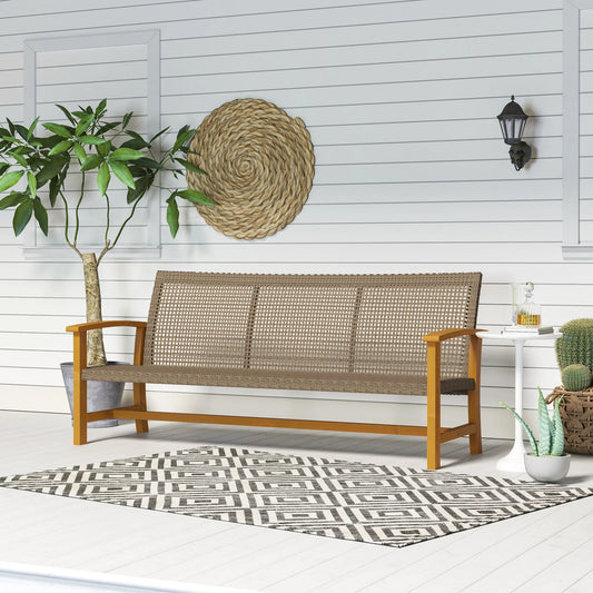 Outsunny Wicker Outdoor Sofa With Acacia Wood Armrests