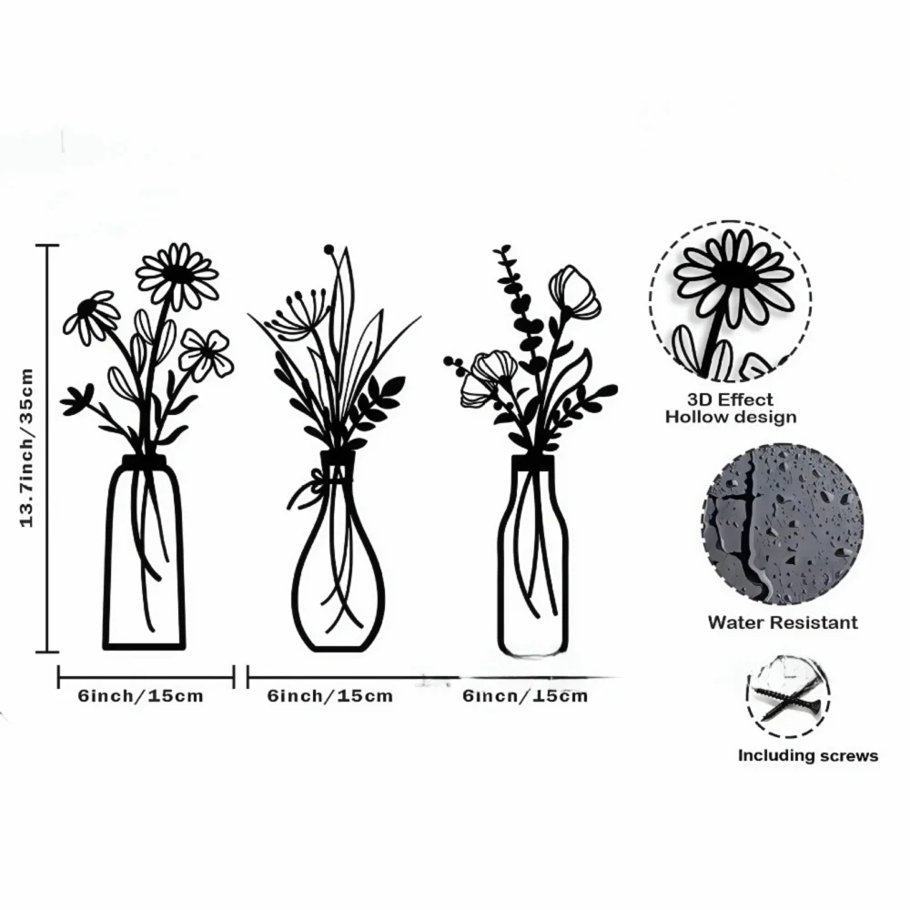 Metal Floral Vase Wall Art For Boho Farmhouse Decor