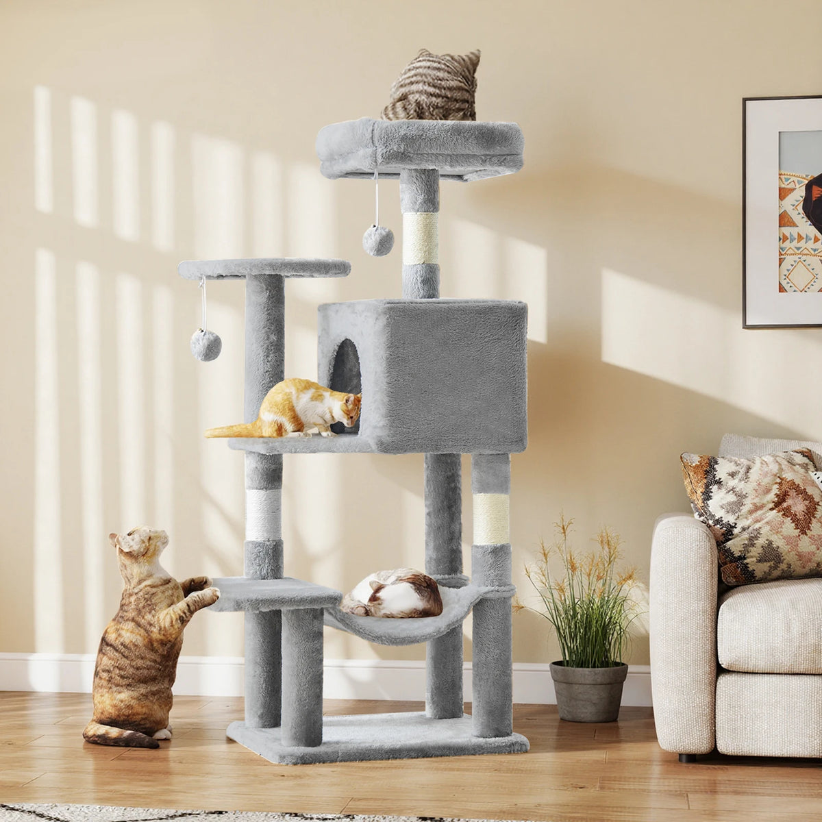 JHK Multi Level Cat Tree With Sisal Posts And House