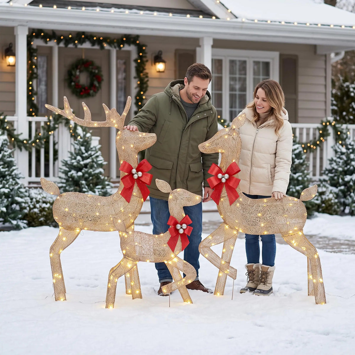 HiMISS Lighted Christmas Reindeer Family Outdoor Decorations