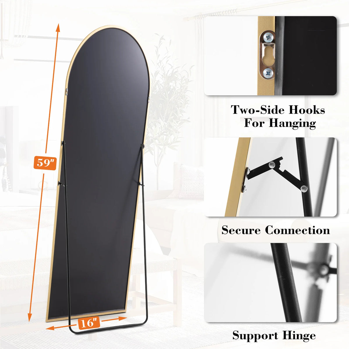 MCQ Arched Full Length Mirror With Stand And Wall Mount