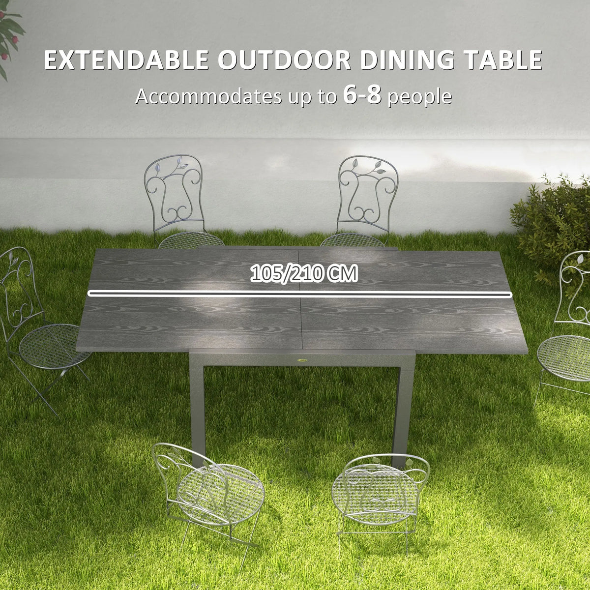 Outsunny Extendable Aluminum Patio Dining Table for Outdoor Gardens