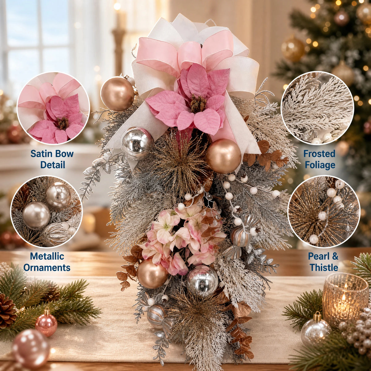 GAOMON Artificial Christmas Teardrop Wreath With Decorative Holiday Bow